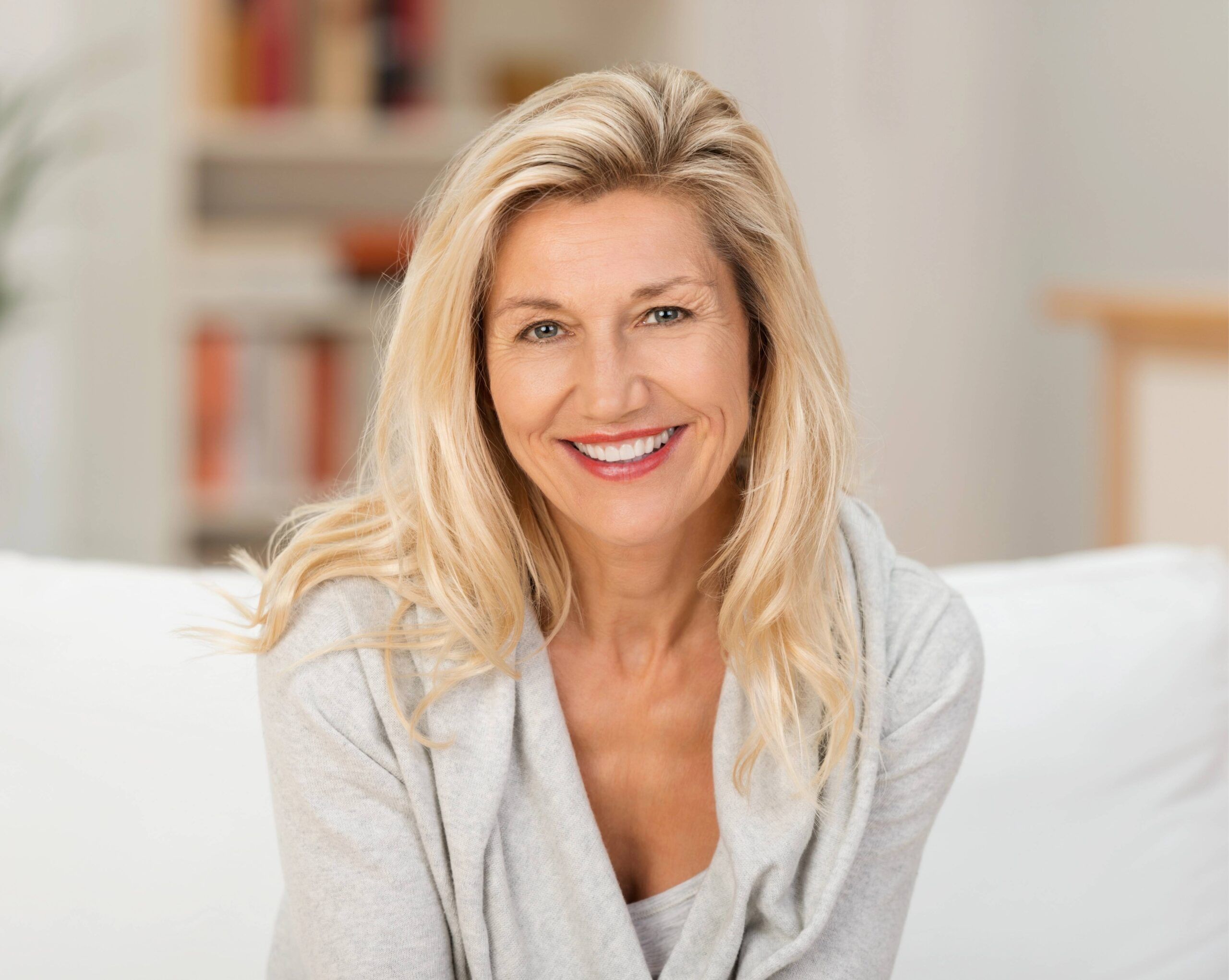 Middle Aged Blonde Woman Smiling