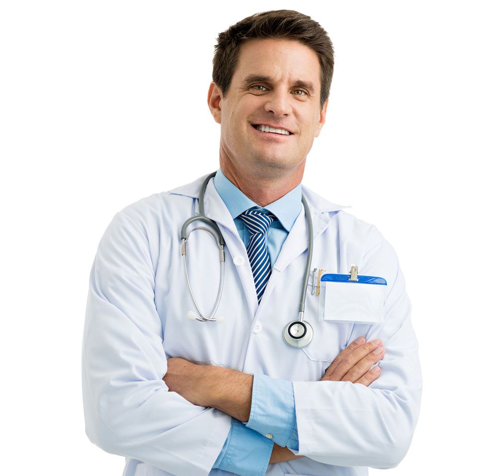 Smiling confident physician standing with his arms crossed