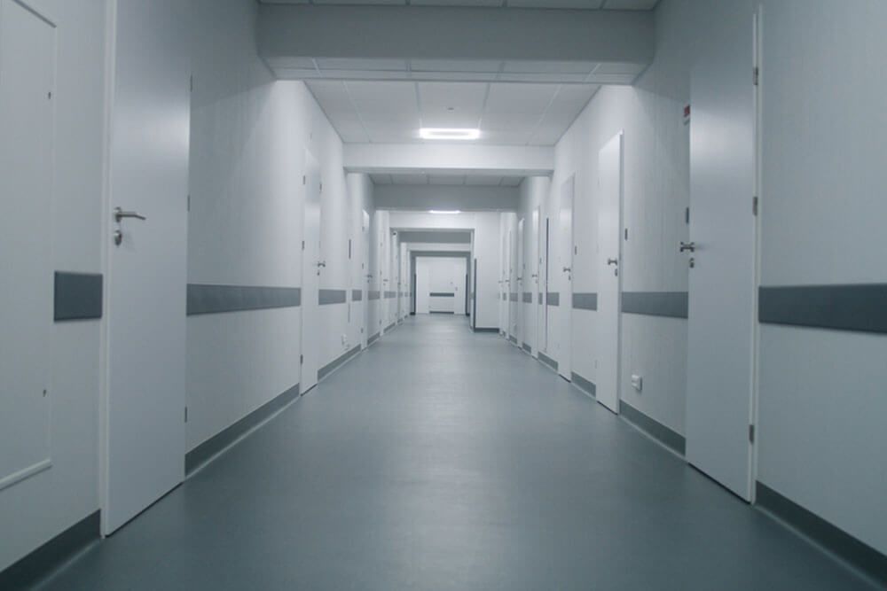 Modern medical center with empty hallway