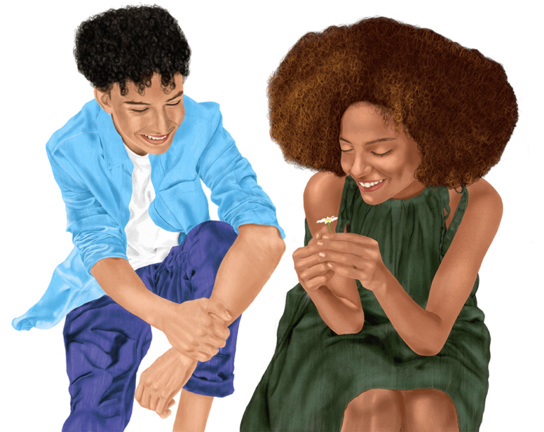 Man and woman joyful illustration