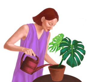 Woman Watering Plant Illustration