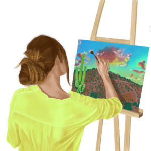 young woman artist painting illustration