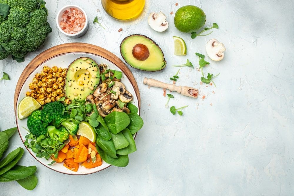 Healthy vegan lunch bowl with Avocado