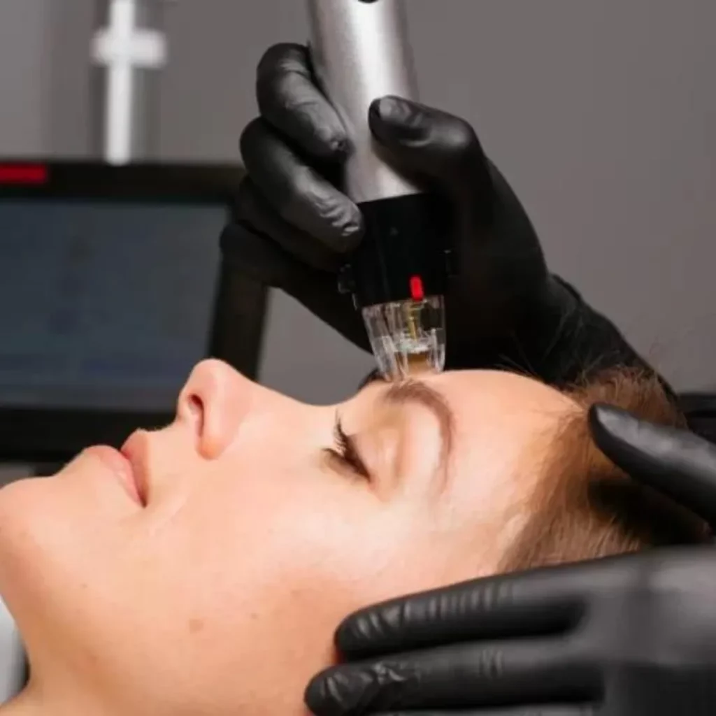 Woman getting laser treatment on her face