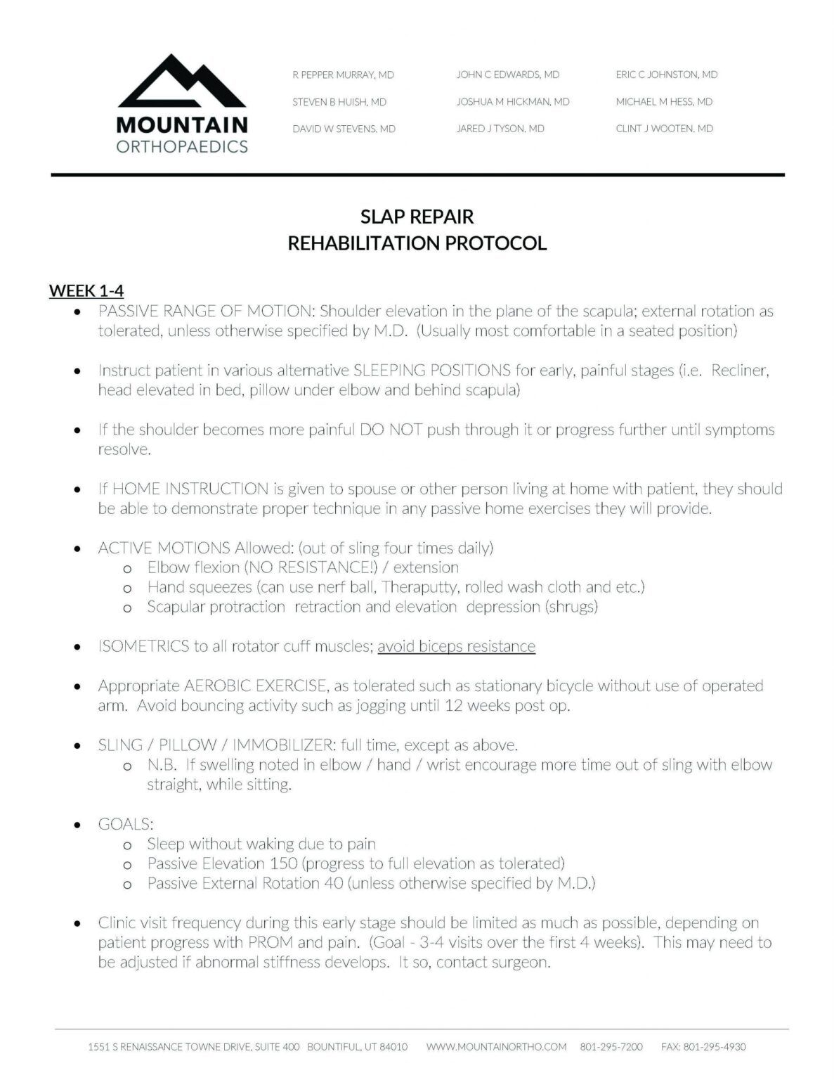 Slap Home Exercise .pdf Therapist Resources - Mountain Orthopaedics - Bountiful, UT & Layton, UT