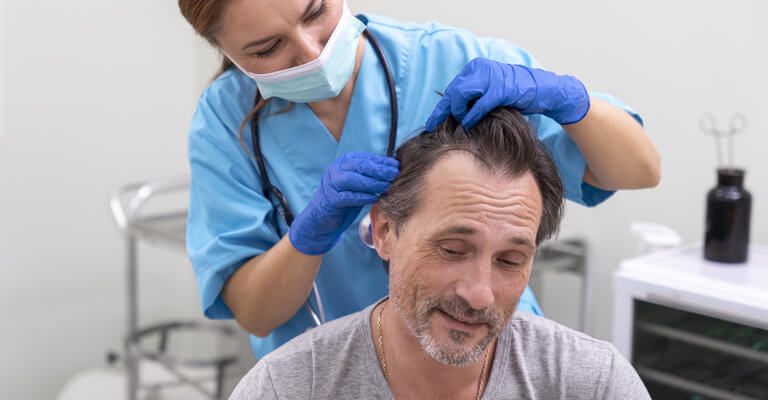 Doctore Checking men Hairs.