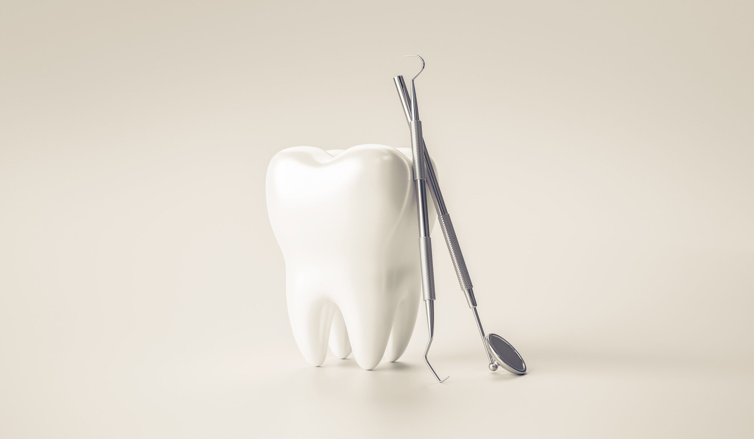 Dental equipment and white tooth on dentist clinic