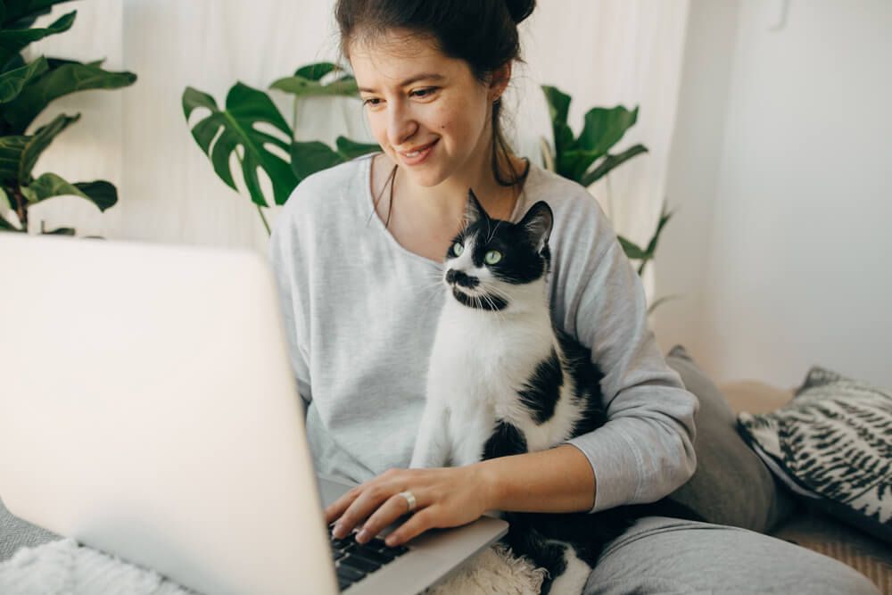 Casual girl working on laptop