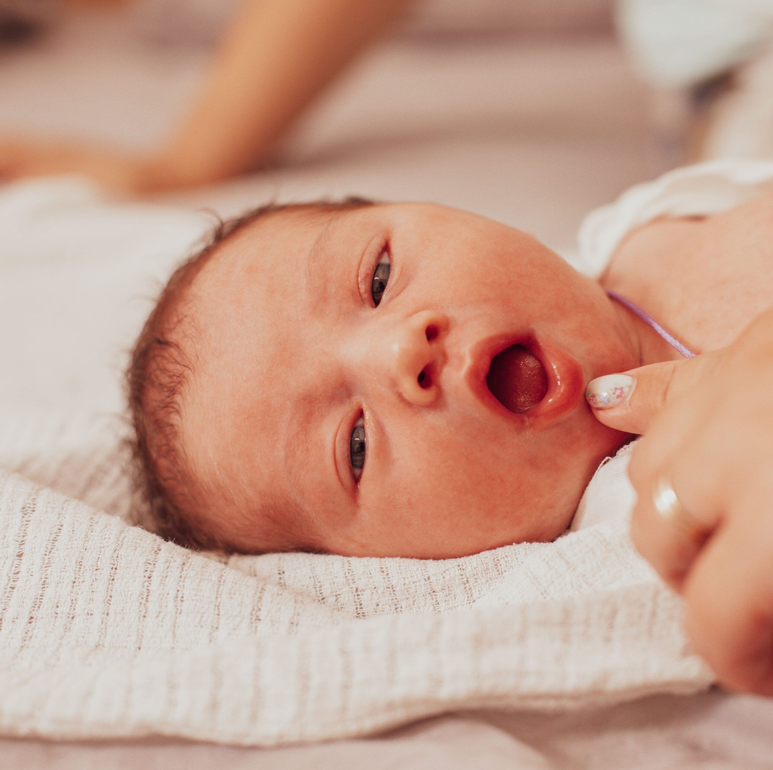 The examination of newborn baby mouth