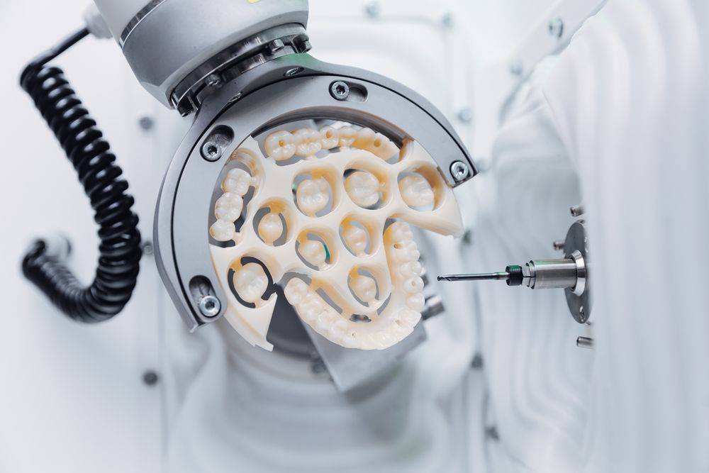 Cnc machine crafting dental veneers prosthesis with precision and detail.