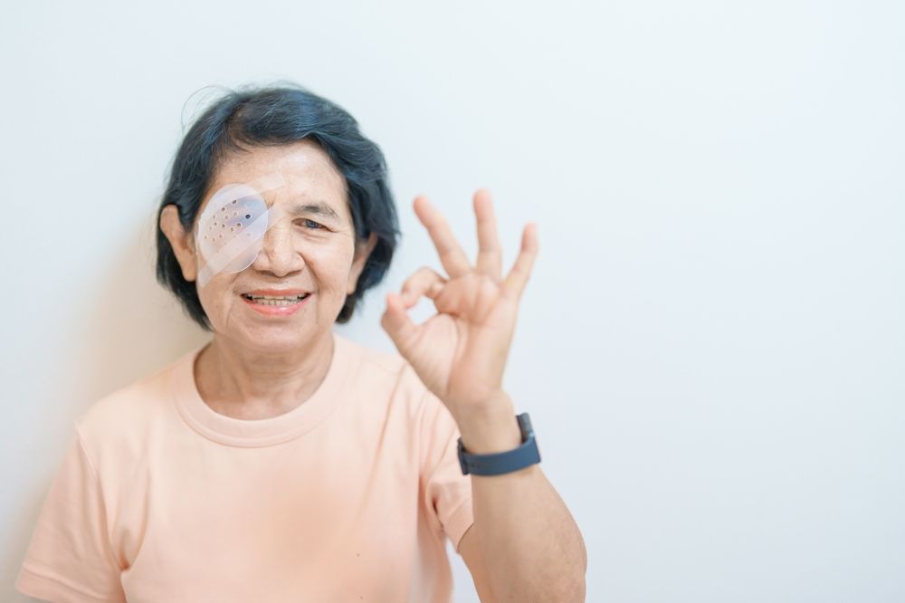 Elderly,Woman,With,Eye,Protective,Shield,After,Eye,Surgery.,Eye