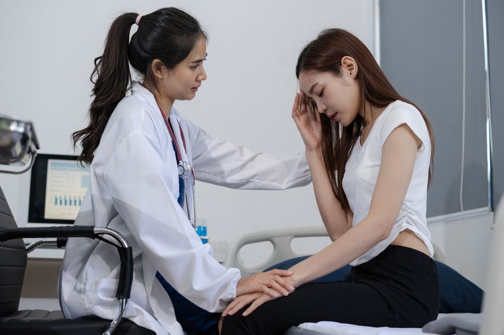 Stressed patient are treated by a psychologist or doctor in a psychiatric clinic