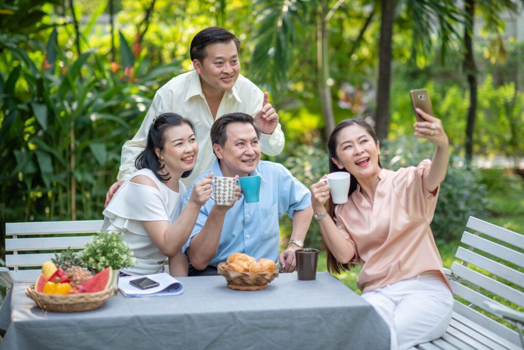 Group of family and friends taking selfie picture