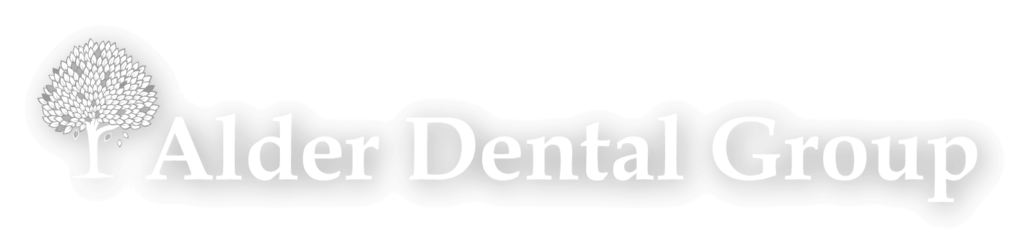 Alder Dental Group logo in white with drop shadow