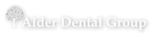 Alder Dental Group logo in white with drop shadow