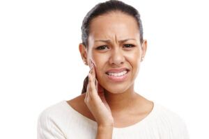 Woman, face and toothache pain