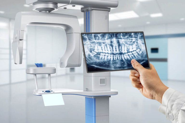 Dentist analyze digital x-ray film