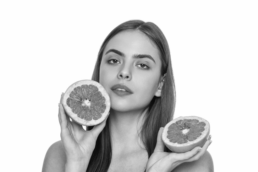 Skincare and diet. Young girl has clean skin