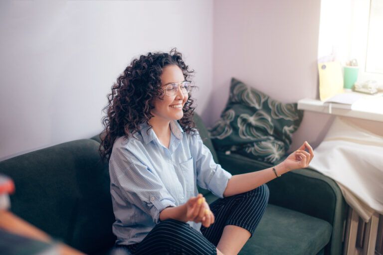 process of doing meditation at home. being calm. way to take mind off thinghs