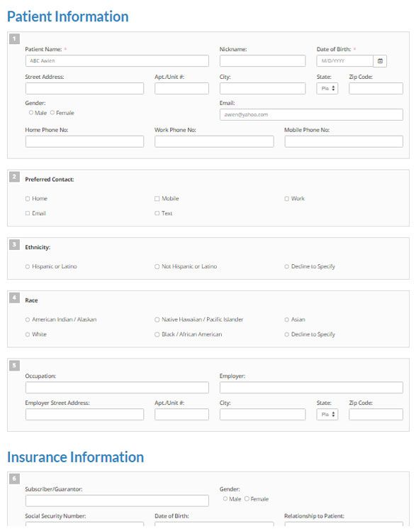 Established Patient Form Screenshot