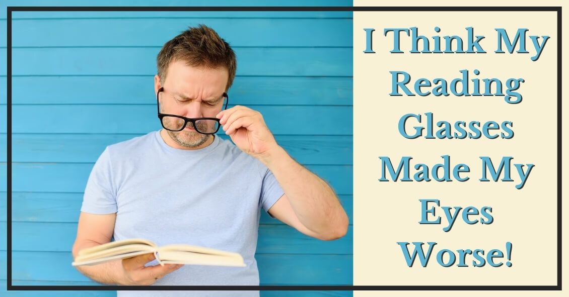 Man trying to read a book with glasses