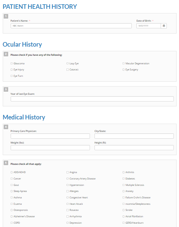 New Patient Form Screenshot