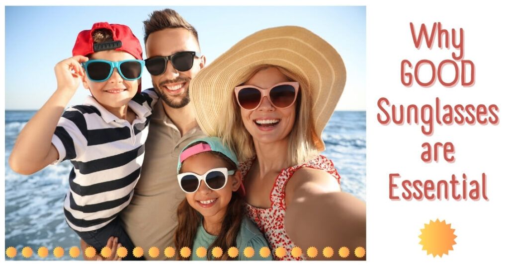 Happy family wearing sunglasses at beach