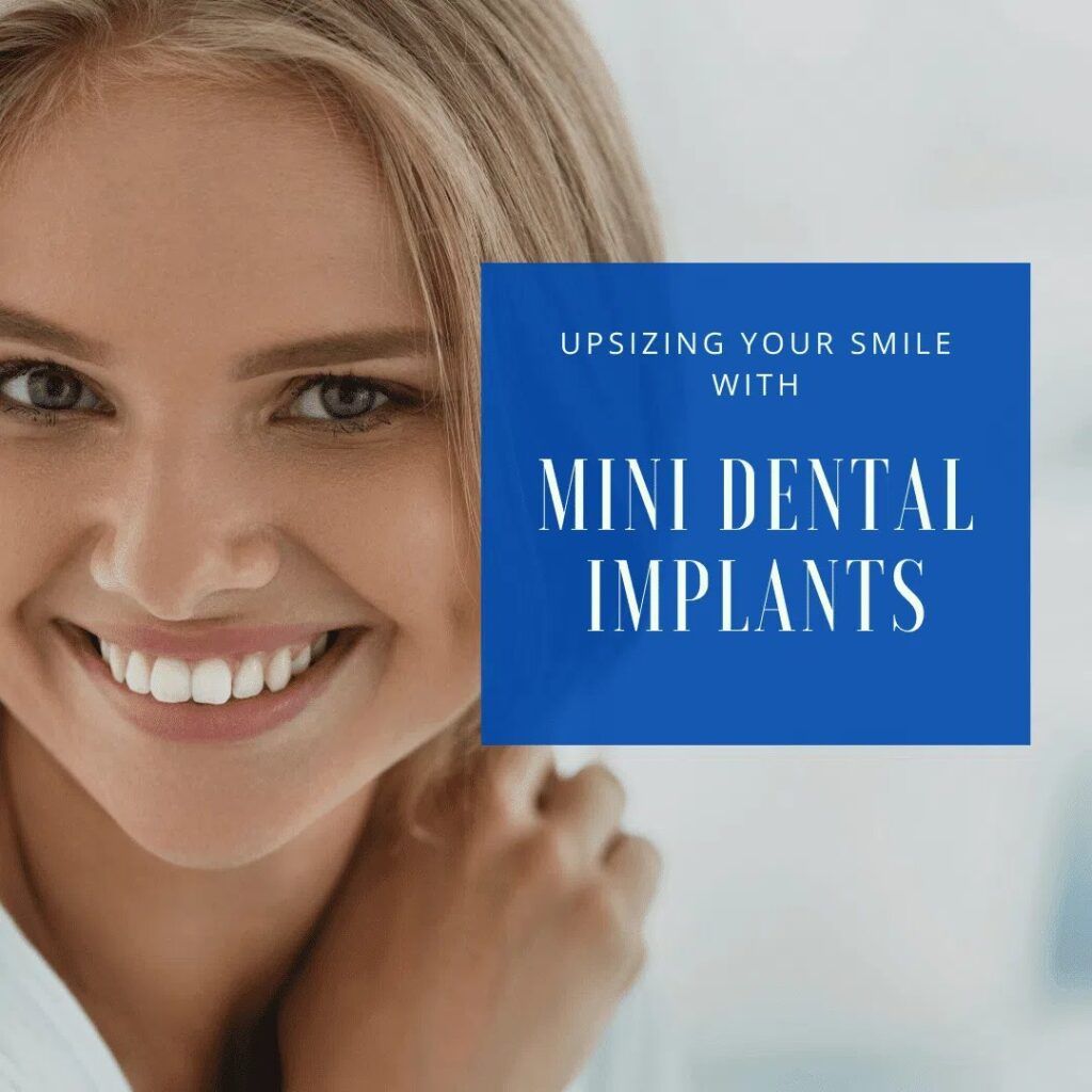 Blonde woman smiling after Mini-Dental Implants treatment