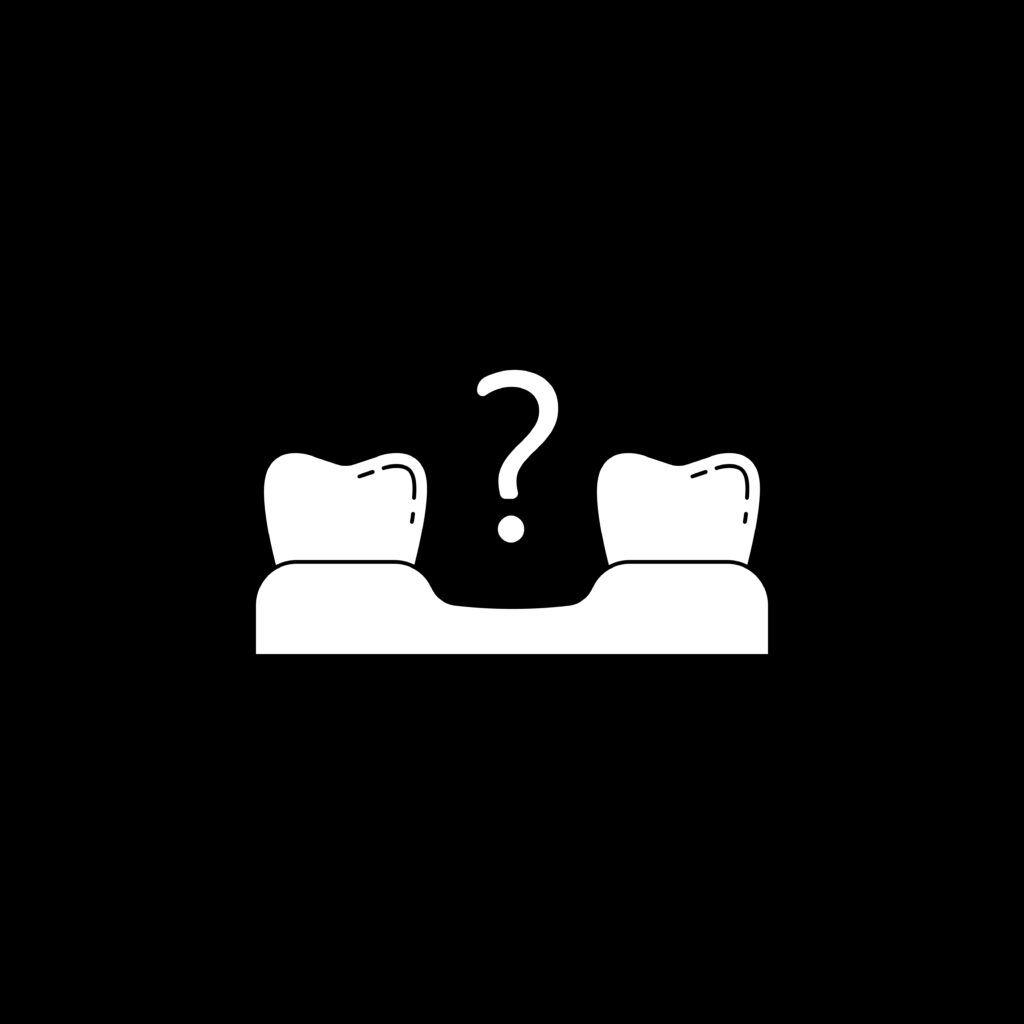 illustration of missing tooth with a question mark on a black background