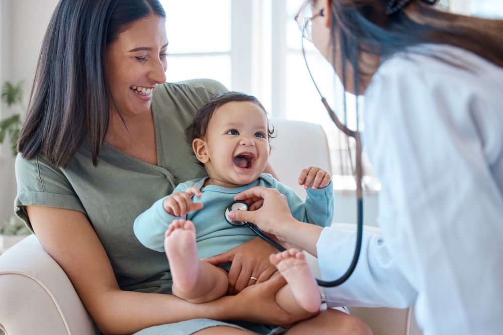 Mother Baby And Stethoscope Of Pediatrician