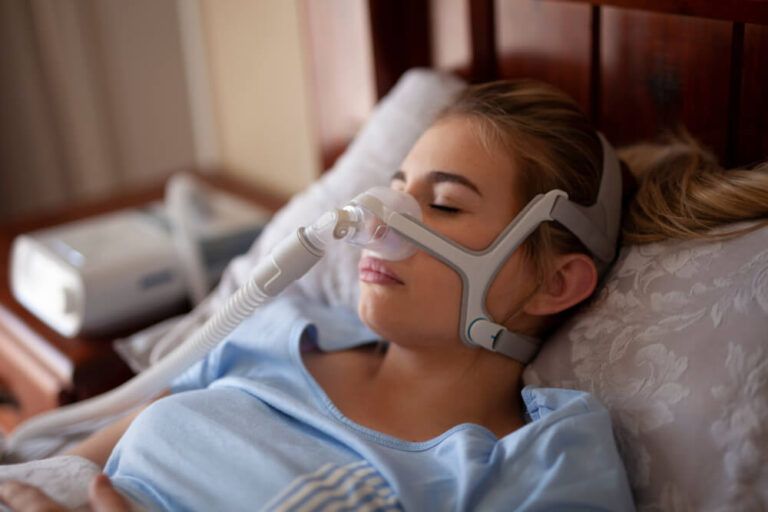 Cpap machine, Woman using sleeping sleep apnea